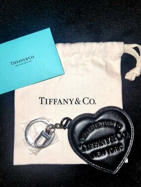 NWT Tiffany & Co. Black Leather Heart Key Fob